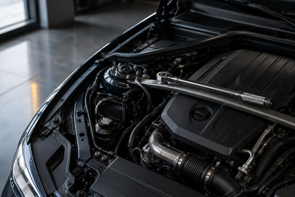 Compartiment moteur d’un véhicule allemand de performance